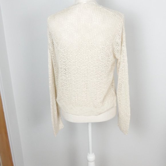 Hem & Thread Tan Cream Wrap Top Balletcore Long Sleeve Open Knit Sweater Medium - Picture 11 of 11